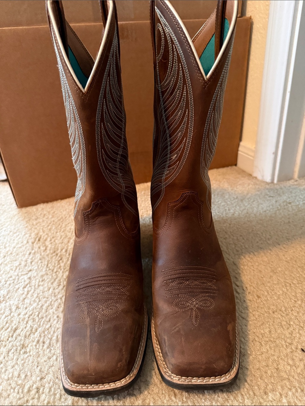 Ariat Brown Leather Western Riding Boots with White Stitching